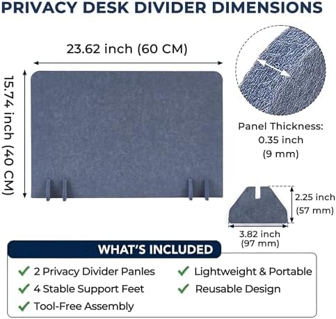 Desk Privacy Divider [6-Pack] 24" x 16" Freestanding Felt Panel - Image 2