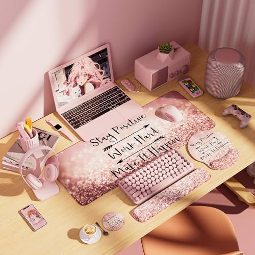 Desk Mat Set Keyboard and Mouse Pad with Wrist Rest Support - Image 4