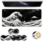 Keyboard Mouse Pad Set, Extended Gaming Mouse Pad+Ergonomics Keyboard Wrist Rest Support, Memory Foam, Easy Typing Pain Relief, 4Pcs XL Ultra Thick Desk Mat,Black and White Great Wave by Vobber
