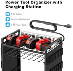JUNNUJ Power Tool Organizer Cart with Charging Station, 10 FT Cord, Black - Image 2