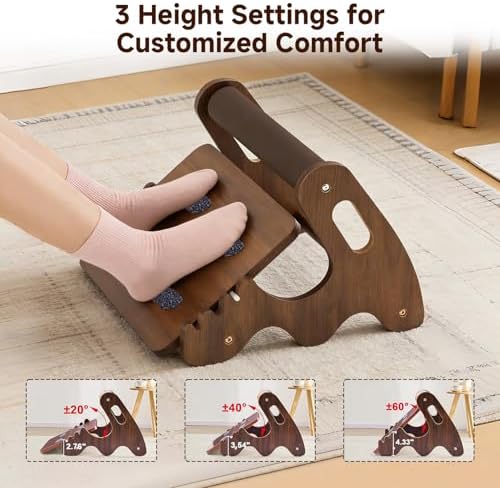 Wood Foot Rest for Under Desk at Work,Adjustable Rocking Foot Stool with 3 Height Positions,Soft Crossbar & Anti-Slip Surface, Ergonomic Wooden Footrest for Improved Posture, Home & Office - Image 5