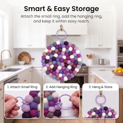 Wool Felt Ball Trivet Pot Mat, 7.8 Inch, Purple Mix, 2 Pack - Image 5