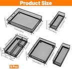 5 Pack Desk Drawer Organizer Tray Set - Stackable Metal Mesh Desk Drawer Organizers and Accessories, for Office Supplies Storage(Black) - Image 2