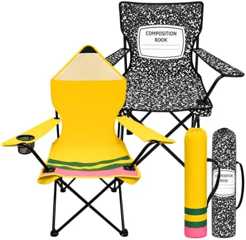 2-Pack Classroom Folding Chairs with Armrests and Cup Holders, Pencil and Notebook Designs, School-Themed Flexible Seating, Portable Reading Corner Chairs for School, Library and Study Room by Unknown