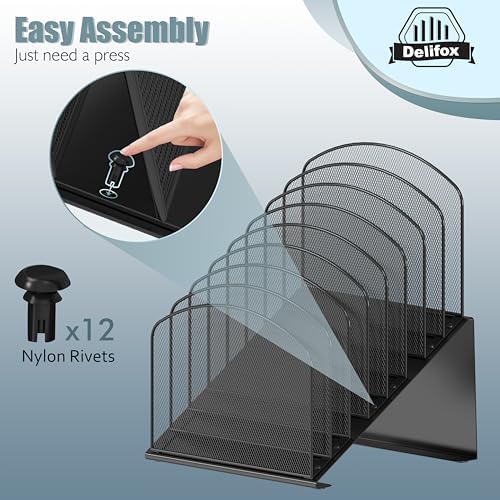 Delifox Inclined Desk File Organizer, 8-Section, Black - Image 3