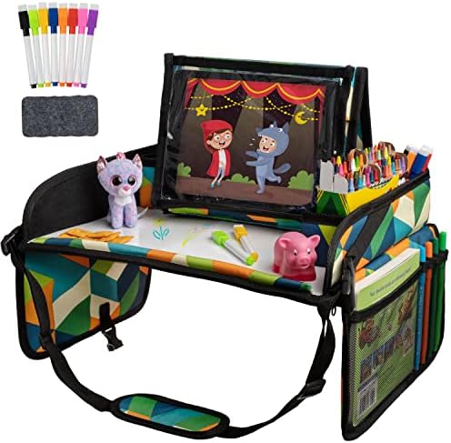 Lusso Gear Kids Travel Tray for Toddlers & Kids - Car Seat Lap Tray for Airplane & Road Trip Activities (Geometric) by LussoGear