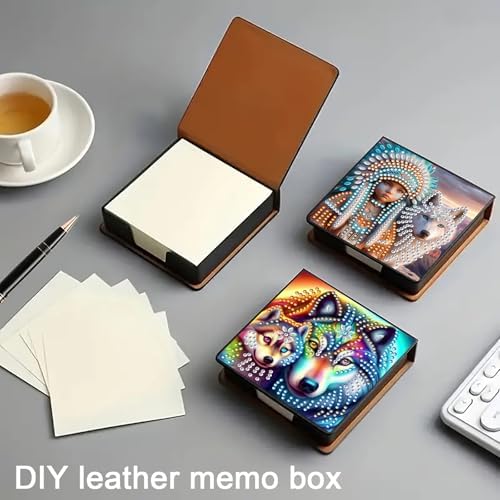 Diamond Art Painting Note Box, 4pcs Wolf and Owl PU Gem Art Storage Container with 640 Sheets, Relaxing DIY Craft Kit for Home Office Organization Birthday Anniversary - Image 7