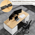 SAINTCY 70.8" Executive Sit-Stand Desk with Storage, Modern White Electric Height Adjustable Office Desk, Dual Drawer Pedestals, Acoustic Privacy Panels, Large Executive Desk for Office & Home Office - Image 5
