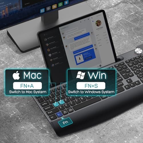 GAMCATZ Ergonomic Wireless Keyboard and Mouse with Wrist Rest，Phone Holder - 2.4GHz Full-Sized Low-Profile Quiet Wireless Mouse and Keyboard Combo for Computer, Laptop, PC, Mac-Black - Image 2