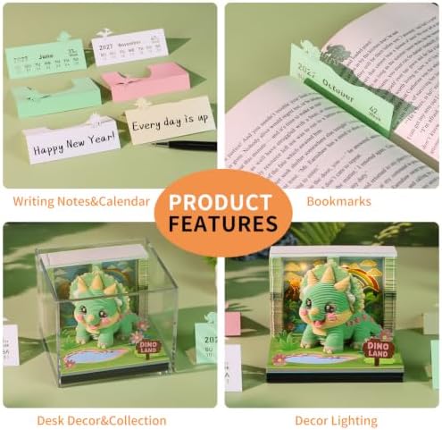 3D Memo Pad, 3D Calendar 2027, Time Piece Calendar, Tear-Off Calendars 2027, 3D Paper Carving Art Memo Pad, Art Carving Sticky Notes for Office Home Gifts Ornaments (Fun Triceratops) - Image 6
