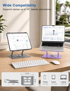Aoviho Adjustable Laptop Stand for Desk - 360° Rotating Laptop Riser, Ergonomic Computer Stand Foldable Holder Compatible with MacBook Pro/Air, HP, Dell, Lenovo and Tablets Up to 16", Gray - Image 6