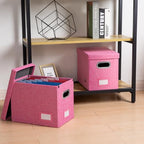 PRANDOM File Organizer Box - Set of 4 Collapsible Decorative Linen Filing Storage Hanging File Folders with Lids Office Cabinet Letter Size Pink (14x9.3x10.8 inch) - Image 3