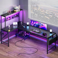 PRAISUN L Shaped Gaming Desk with LED Lights & Power Outlets by PRAISUN