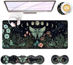 Large Keyboard Mouse Pad Set, Extended Mouse Pad+Keyboard Wrist Rest Support, Memory Foam Ergonomic Easy Typing, 4Pcs (31.5×11.8 in) Desk Pad Set for Office Home,Butterfly Moon Flower by Unknown