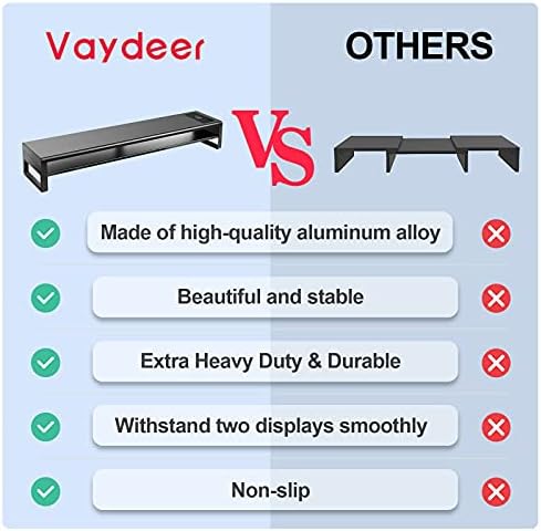 Vaydeer 2 Tiers Dual Monitor Stand Aluminum Monitor Riser with Wireless Charging and 4 USB 3.0 Hub Ports Metal Strong&Sturdy for PC Monitor Laptop Computer TV Printer Space Saving Desk Organizer - Image 3