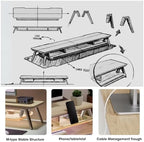 Fenge Dual Monitor Stand Riser with Phone & Tablet Slot, Oak - Image 4