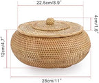 Hipiwe Round Rattan Boxes with Lid Natural Woven Picnic Storage Basket Bin - Image 2
