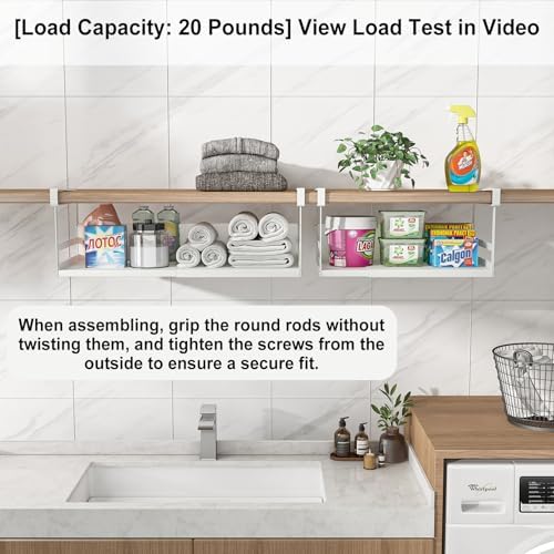 Expandable Under Cabinet Shelf Organizer with 0.94 Inches Thick Clips, Heavy Duty Extendable Under Shelf Storage Basket for Pantry or Laundry Room, White, 1 Pack, Interior: 5.7" H x 8.54" D - Image 5