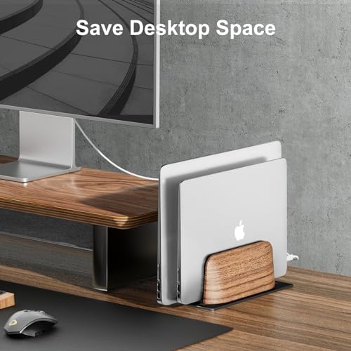 UPERGO Vertical Laptop Stand, Walnut Headphone Stand for Desk - Image 2
