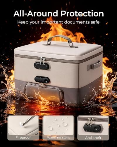 DEEGO Fireproof Document Box with 2 Locks, 10 Hanging File Folders - Image 3