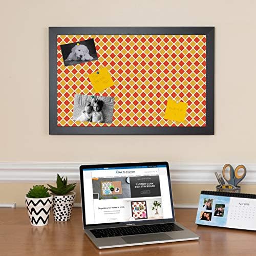 PinPix 40x30 inch Cork Bulletin Board. This Decorative Framed Pin Board Comes with Diamond Pattern in Red and Orange Design and Satin Black. Ideal for Home, Office Decor or School (PinPix-331) - Image 3