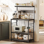 SUPERJARE Bakers Rack with Power Outlets, Microwave Stand, 31.5 X 16.5 Inch Larger Desktop, Kitchen Storage Rack with Adjustable Middle Shelf, 6 S-Shaped Hooks, Coffee Bar Stand, Grey - Image 2