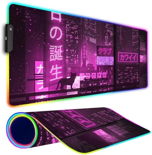 RGB Gaming Mouse Pad, Large Mousepad with Led Light, Gaming Accessories Keyboard Pad for Desk, Non-Slip Rubber Base Big Mouse Mat for Gamer, 31.5 X 11.8 Inch, Purple Anime by Armanza