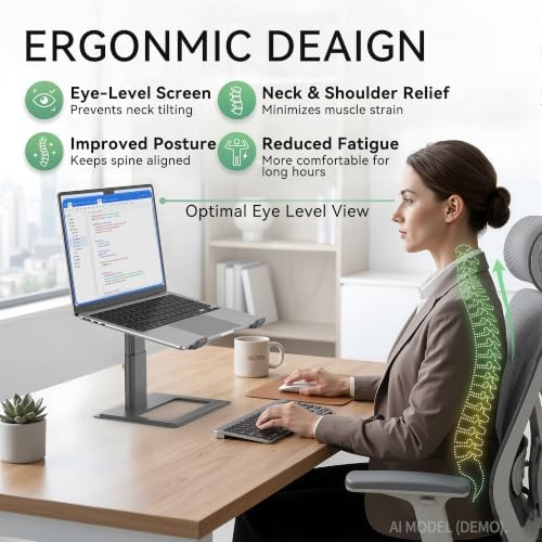 SOUNDANCE Adjustable Laptop Stand, Aluminum Riser, 10-17.3", Grey - Image 2