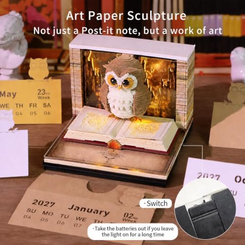 Time Piece 3D Calendar 2027, Tear Away Desk Calendar With LED Light & Tear-Off Notes for Record, Planner & Habit Tracker, Art Sculpture Calendar Gift for Office & Home Decor (Cute Owl) - Image 4
