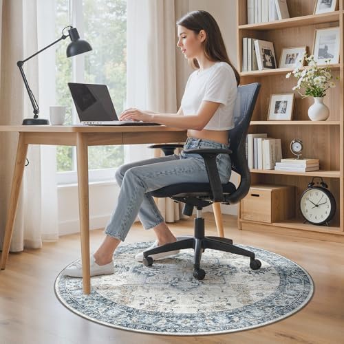 5FT Round Office Chair Mat for Hardwood Floor, Non-Slip Washable Blue - Image 2