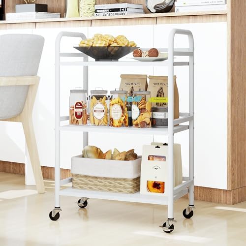DCLRN 3 Tier Rolling Cart,Storage Organizer Cart,Multifunctional Storage Shelves,Rolling Metal Organization Cart with Handle and Lockable Wheels,for Home,Office,Kitchen,Bathroom(White) - Image 5