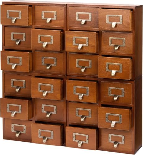 Stackable Modular 4-Pack 24 Drawer Wood Card Catalog Drawers for Desktop - Stackable Mini Storage Drawers for Office or Study Table - Arrange Your Own Drawer Storage Cabinet for Table, Fully Assembled by Woodaholic