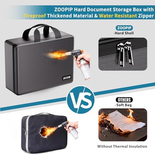 Fireproof Document Box with Lock, Hard-Shell File Organizer, Black - Image 5