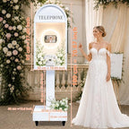 Wedding Telephone Booth Audio Guest Book Photo Booth Stand with 3 Color Ring Light 360° Rotatable Tablet Holder Built-in Type-C Charging Port Lockable Rolling Wheels for Wedding Party Events - Image 2