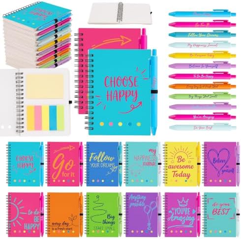 Sprial Notebooks with Pens Bulk, 48 Pack, 5.5 x 4.7 Inch, Positive by Culudea