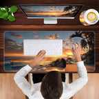 Mouse Pad,Large Pink Desk Mat, 4in1 XXL Mousepad + Keyboard Wrist Rest+Mouse Wrist Rest+Coaster Set with Ergonomic Desk Pad for Home Office Table Computer-Sunset Beach - Image 4
