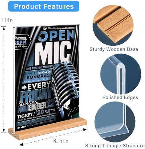 Kersally Acrylic Sign Holder 8.5 x 11, 3 Pack Double-Sided Clear Table Display Stands with Wood Base,Vertical Acrylic Frame Menu Flyer Paper Holder for Stores, Restaurants, Hotels, Office, Show Fair - Image 3