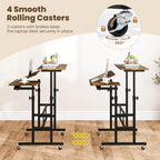 GIANTEX Mobile Standing Desk, Adjustable Rolling Computer Desk (Brown) - Image 6