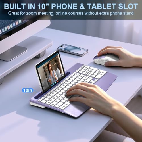 Rechargeable Silent Wireless Keyboard and Mouse Combo, Ergonomic Wrist Rest & Phone Tablet Holder, USB-C Adapter Included, 2.4G Lag-Free Cordless Set for Windows Mac Laptop PC Home Office (Purple) - Image 6