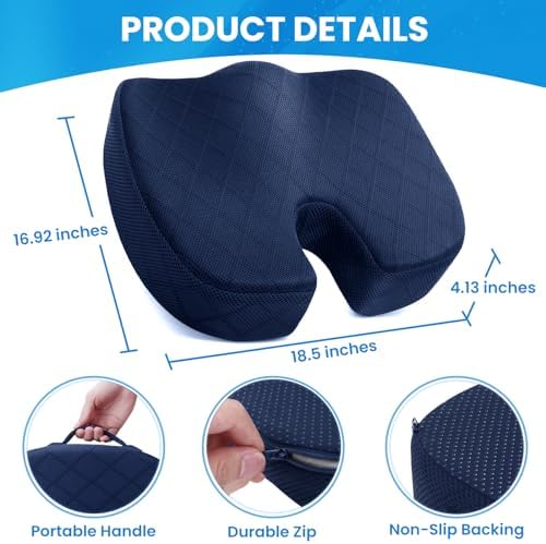TushGuard Seat Cushion - for Office Chair, Car Seat, Airplane, Bleacher - Sciatica & Coccyx Pain Relief Desk Chair Cushion for Long Sitting Office Workers, Car Drivers(Blue, XX-Large) - Image 2