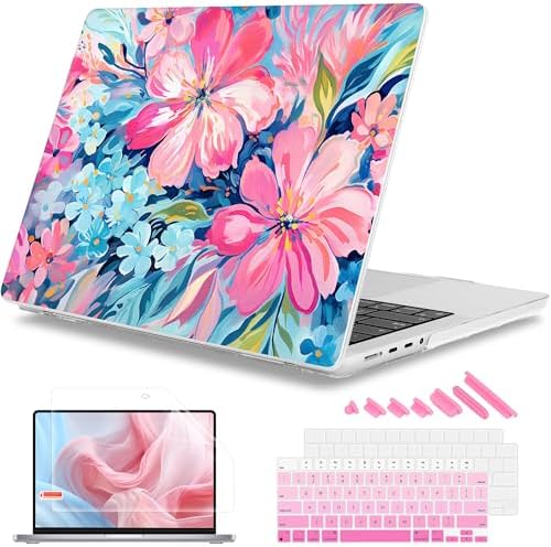 Mektron for 2026 MacBook Pro 14-inch M5 Case A3427 A3426 Fits 2025-2021 A3434 M4 A3112 A3401 A3185 M3 A2918 A2992 M2 A2779 M1 A2442 Pro/Max, Printed Hard Shell Laptop Cover, Hand-Painted Flowers by Mektron