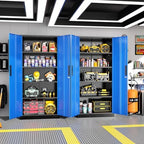 Greenvelly Metal Garage Storage Cabinet, 72" Tall Steel Storage Cabinets with 2 Doors and 4 Adjustable Shelves, Metal Tool Cabinets, Locking File Cabinet for Home Office, Garage, School (Black Blue) - Image 2