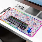 RGB Cute Kawaii Cat Gaming Desk Mat & Mouse Pad, XL, Pink - Image 2