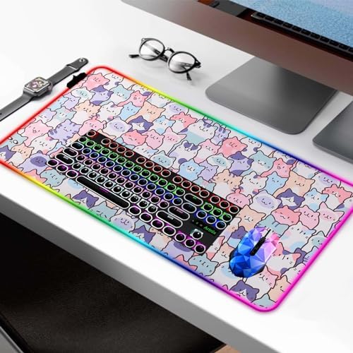 RGB Cute Kawaii Cat Gaming Desk Mat & Mouse Pad, XL, Pink - Image 2