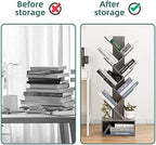 Yoobure Tree Bookshelf - 6 Shelf Retro Floor Standing Bookcase, Tall Wood Book Storage Rack for CDs/Movies/Books, Utility Book Organizer Shelves for Bedroom, Living Room, Home Office, Grey - Image 6