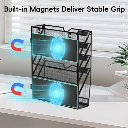 5 Tier Magnetic File Holder with Hooks for Letter Size Files - Image 7