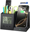 Desk Organizer with Wireless Charger, Digital Clock, Thermometer & Hygrometer - Multi-Functional Pencil Holder, Office Desk Accessories Storage Caddy for Home, Office, Men, Women (Battery Included) by wirelessfuturecharger