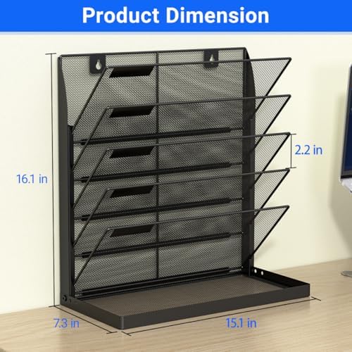 Legal/Letter Size 6 Tier Wall File Organizer,2-in-1 Wall Mounted&Desktop File Holder,2 Installation Methods Screws & Adhesive,Mesh Document Organizer with Label Plate for Home Office - Image 4