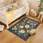 DUKINO 3x4 Area Rug, Floral Washable Rug for Kitchen Non Slip, Navy Blue - Image 4