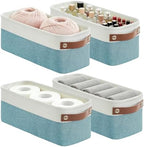 Bagnizer Small Fabric Storage Baskets, 15x6x5 inch Narrow Storage Bins 4-Pack Long Storage Basket for Organizing with Handles, Decorative Basket for Closets, Shelves, Toilet Paper, Teal by Bagnizer